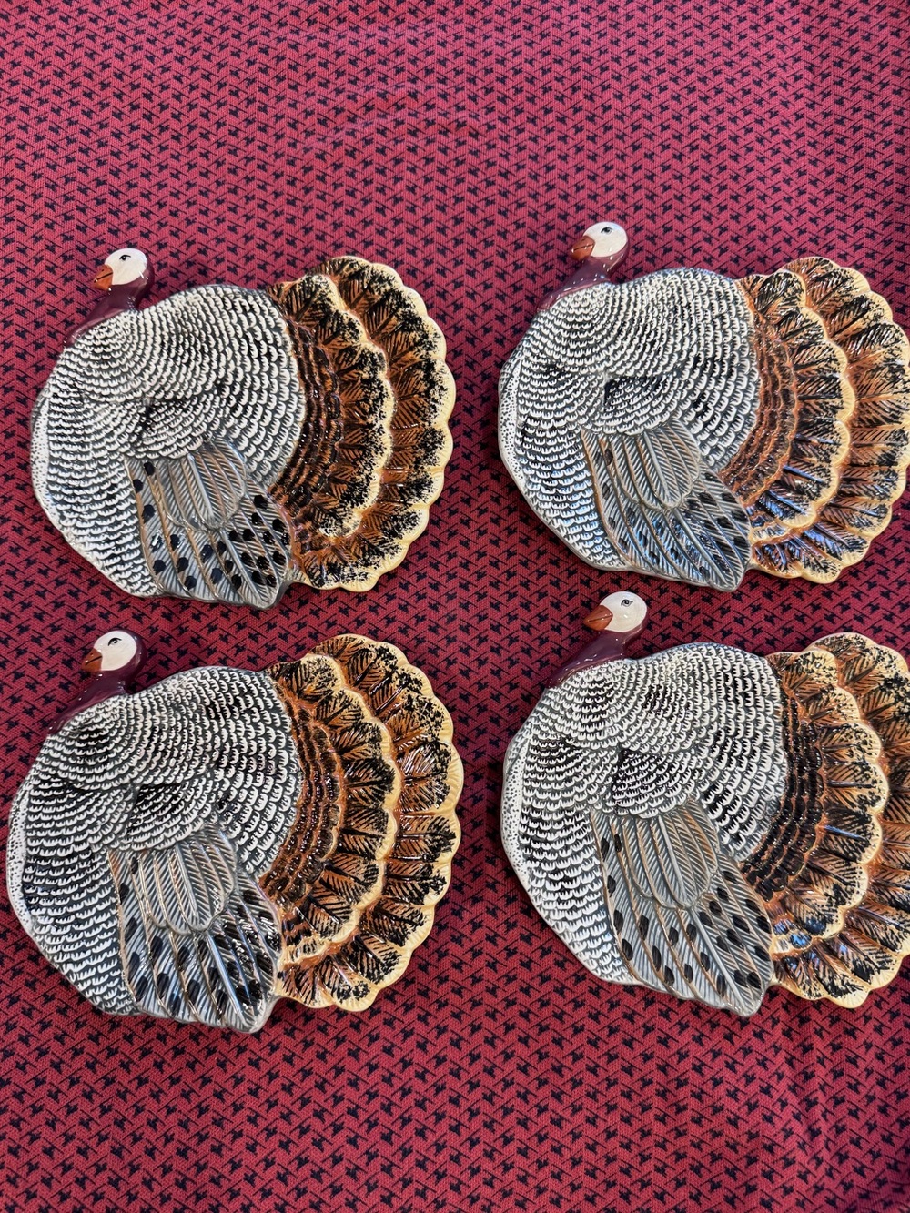 Set of 4 Vintage 2005 Warren Kimble "Harvest Turkey" Figural Plates Thanksgiving